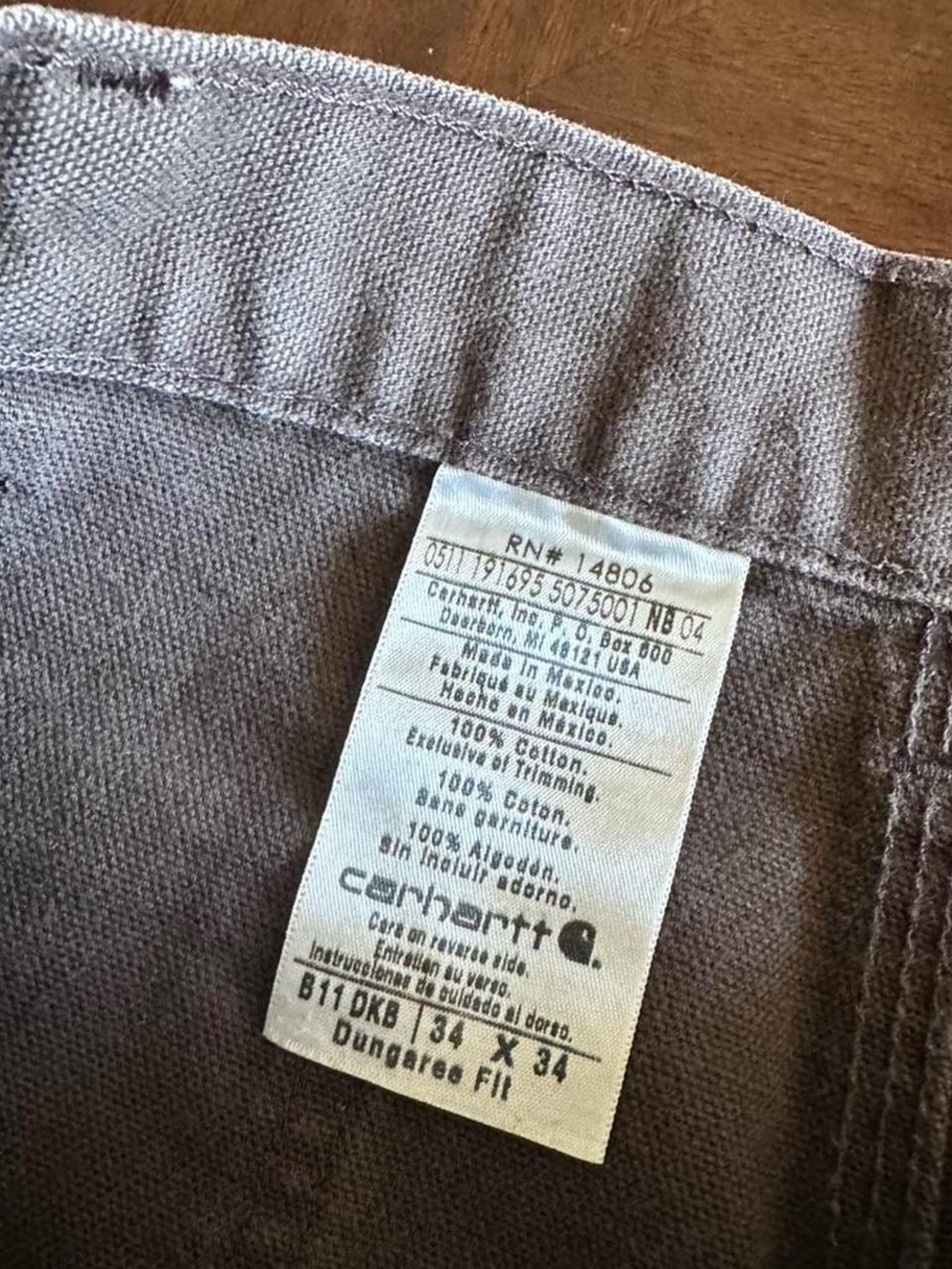 Vintage Carhartt B11 DKB Carpenter Pants Brown Dungaree Fit 34x34 USA - Picture 4 of 8